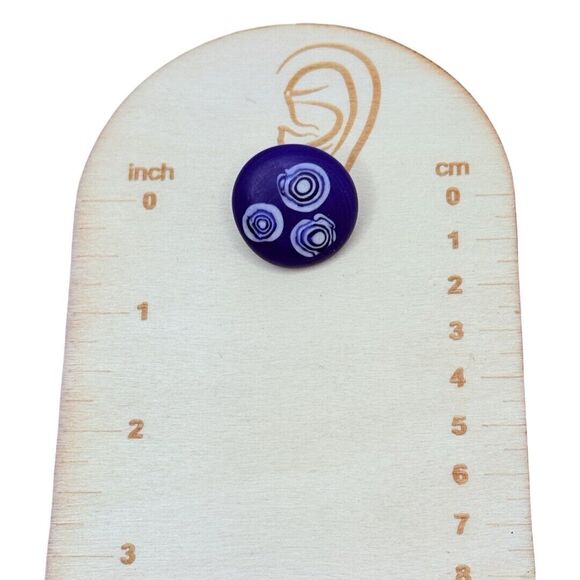 Vintage Cobalt Blue Cabochon Clip In Earrings 1" Ceramic - Picture 11 of 12